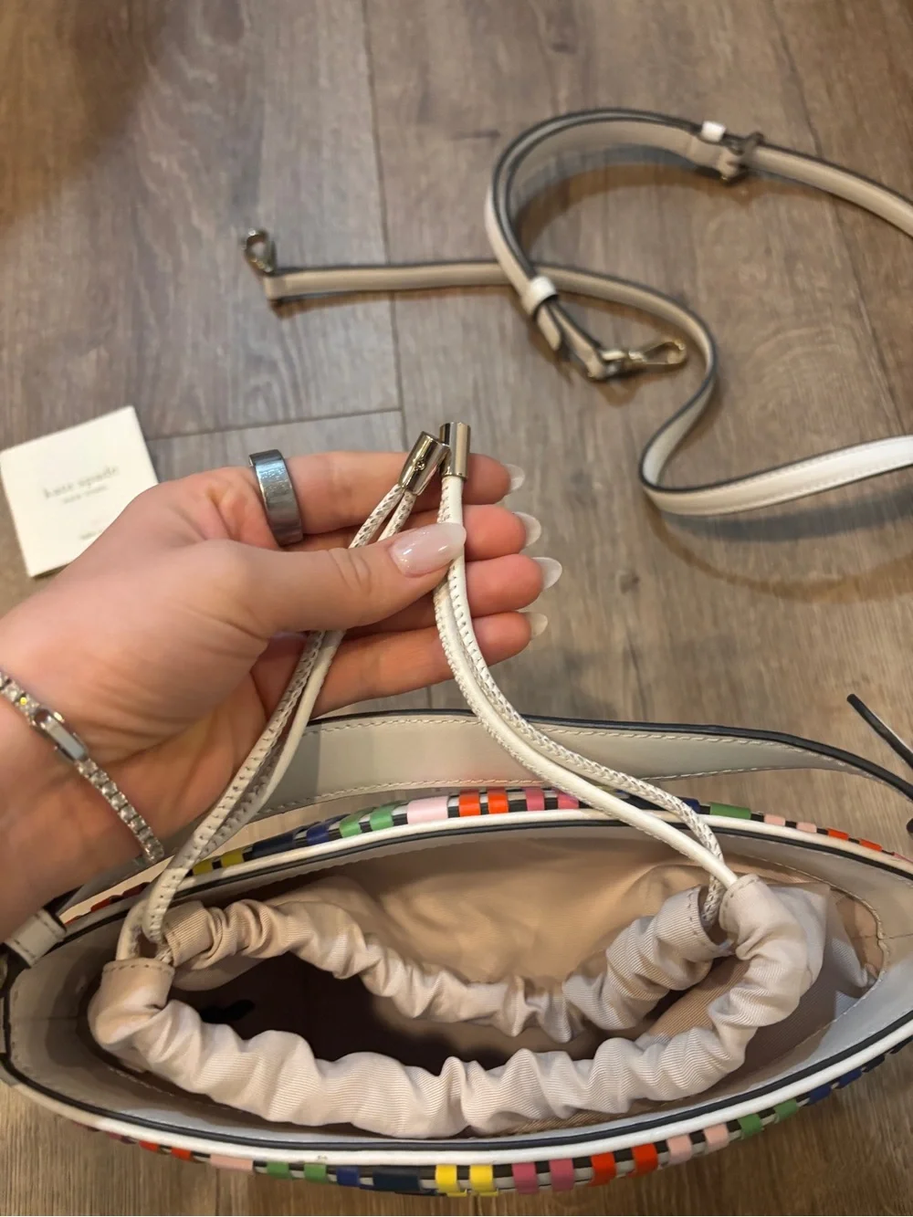 Kate Spade Pippa Woven Multi Small Bucket Bag colorful leather purse